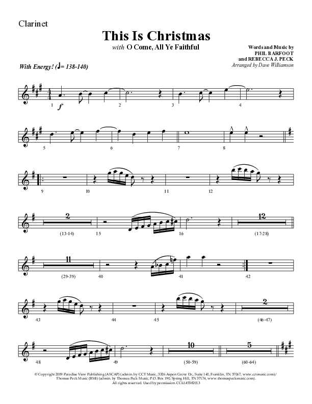 This Is Christmas with O Come All Ye Faithful (Choral Anthem SATB) Clarinet (Lifeway Choral / Arr. Dave Williamson)