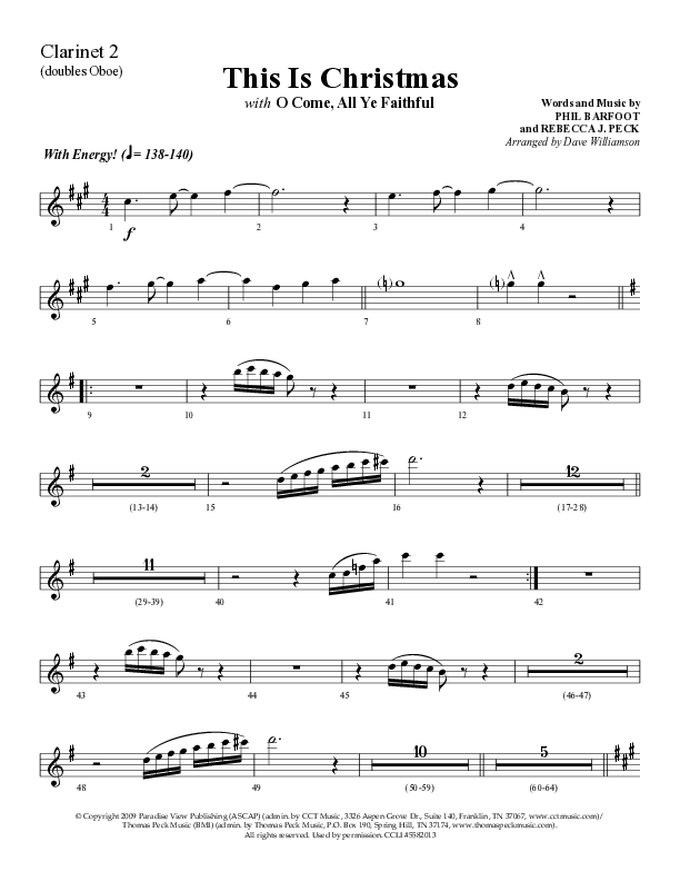 This Is Christmas with O Come All Ye Faithful (Choral Anthem SATB) Clarinet (Lifeway Choral / Arr. Dave Williamson)