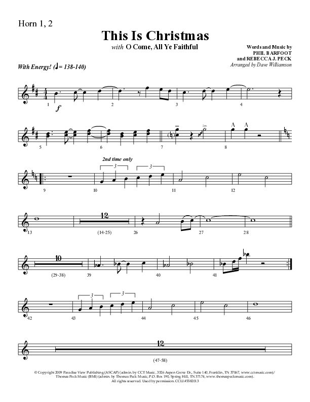 This Is Christmas with O Come All Ye Faithful (Choral Anthem SATB) French Horn 1/2 (Lifeway Choral / Arr. Dave Williamson)