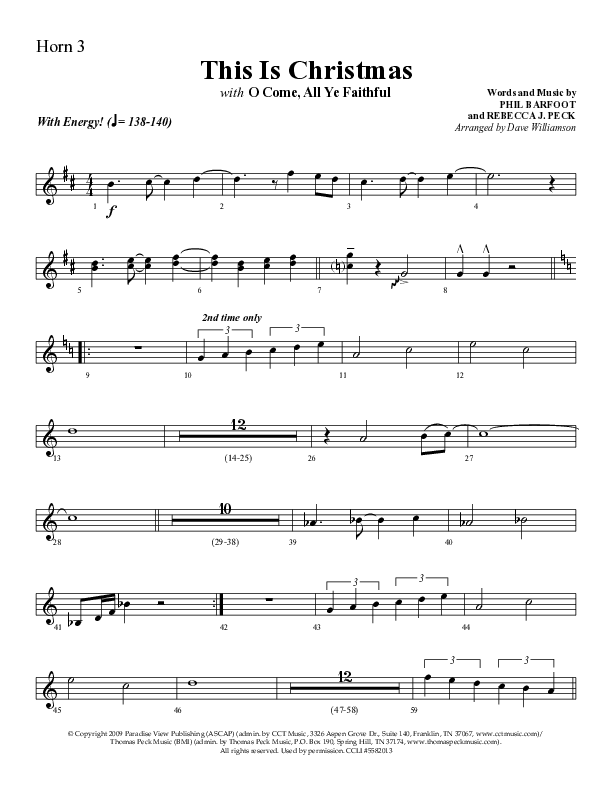 This Is Christmas with O Come All Ye Faithful (Choral Anthem SATB) French Horn 3 (Lifeway Choral / Arr. Dave Williamson)
