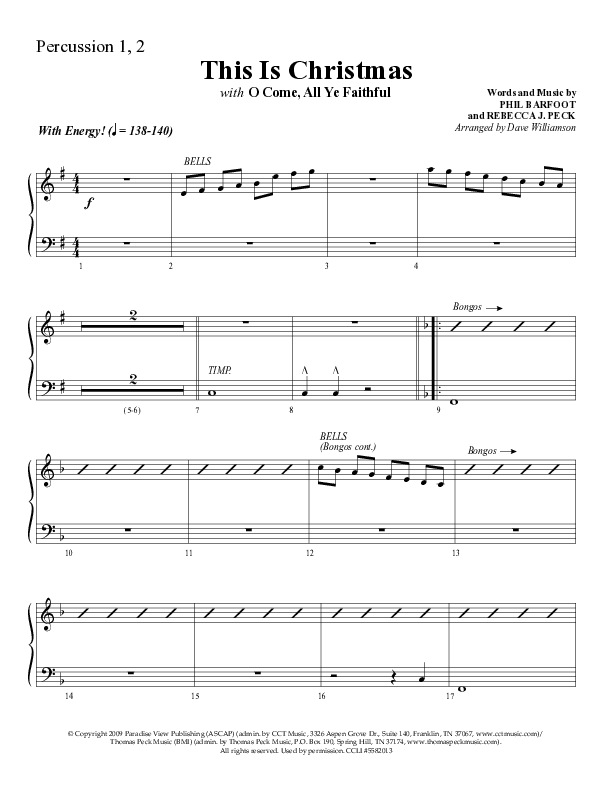 This Is Christmas with O Come All Ye Faithful (Choral Anthem SATB) Percussion 1/2 (Lifeway Choral / Arr. Dave Williamson)