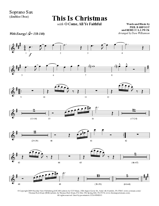 This Is Christmas with O Come All Ye Faithful (Choral Anthem SATB) Soprano Sax (Lifeway Choral / Arr. Dave Williamson)