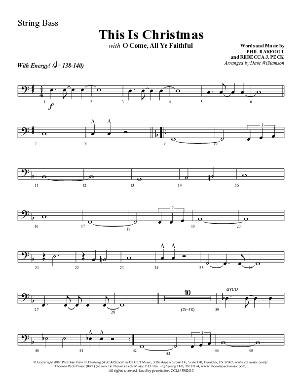 This Is Christmas with O Come All Ye Faithful (Choral Anthem SATB) String Bass (Lifeway Choral / Arr. Dave Williamson)
