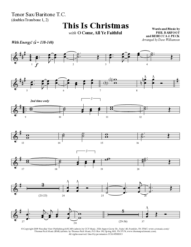 This Is Christmas with O Come All Ye Faithful (Choral Anthem SATB) Tenor Sax/Baritone T.C. (Lifeway Choral / Arr. Dave Williamson)