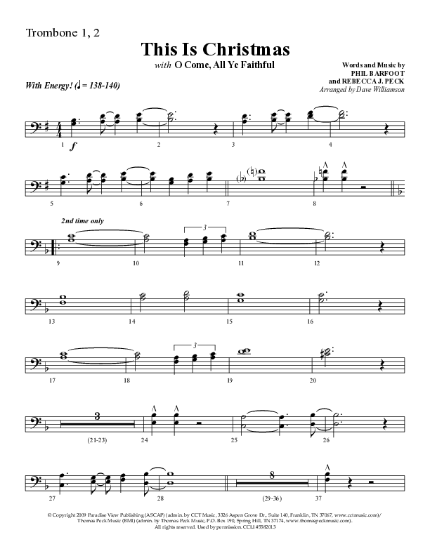 This Is Christmas with O Come All Ye Faithful (Choral Anthem SATB) Trombone 1/2 (Lifeway Choral / Arr. Dave Williamson)