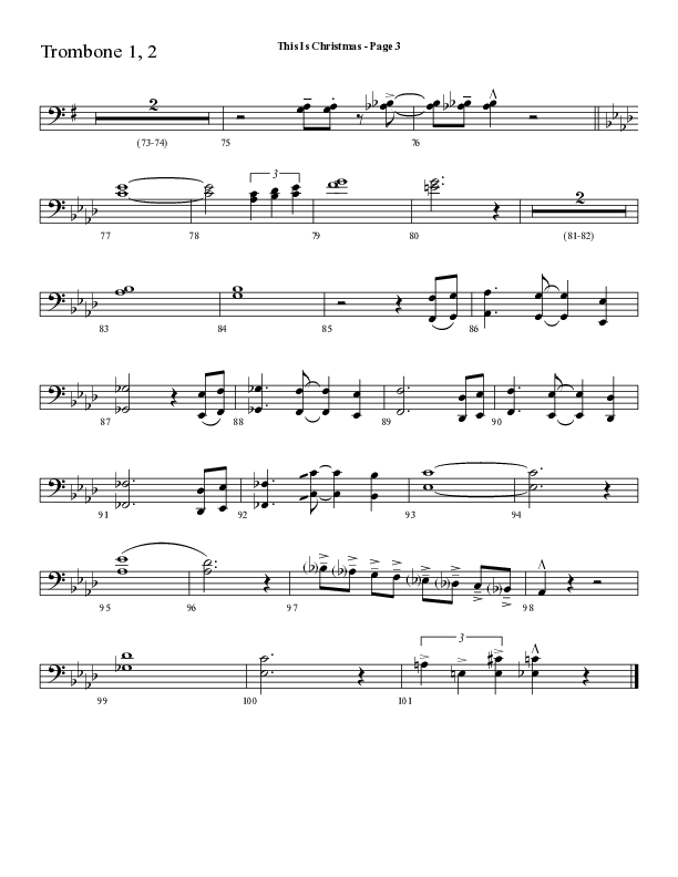 This Is Christmas with O Come All Ye Faithful (Choral Anthem SATB) Trombone 1/2 (Lifeway Choral / Arr. Dave Williamson)