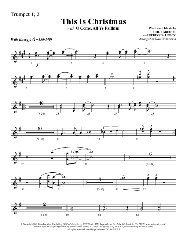 This Is Christmas with O Come All Ye Faithful (Choral Anthem SATB) Trumpet 1,2 (Lifeway Choral / Arr. Dave Williamson)