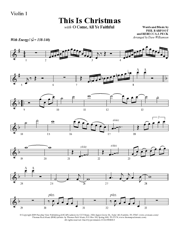 This Is Christmas with O Come All Ye Faithful (Choral Anthem SATB) Violin 1 (Lifeway Choral / Arr. Dave Williamson)