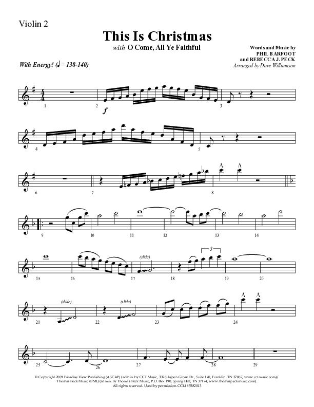 This Is Christmas with O Come All Ye Faithful (Choral Anthem SATB) Violin 2 (Lifeway Choral / Arr. Dave Williamson)