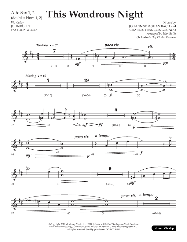 This Wondrous Night (Choral Anthem SATB) Alto Sax 1/2 (Lifeway Choral / Arr. John Bolin)