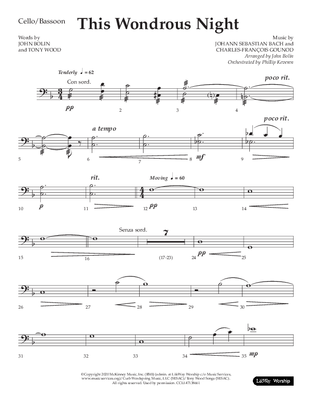 This Wondrous Night (Choral Anthem SATB) Cello (Lifeway Choral / Arr. John Bolin)