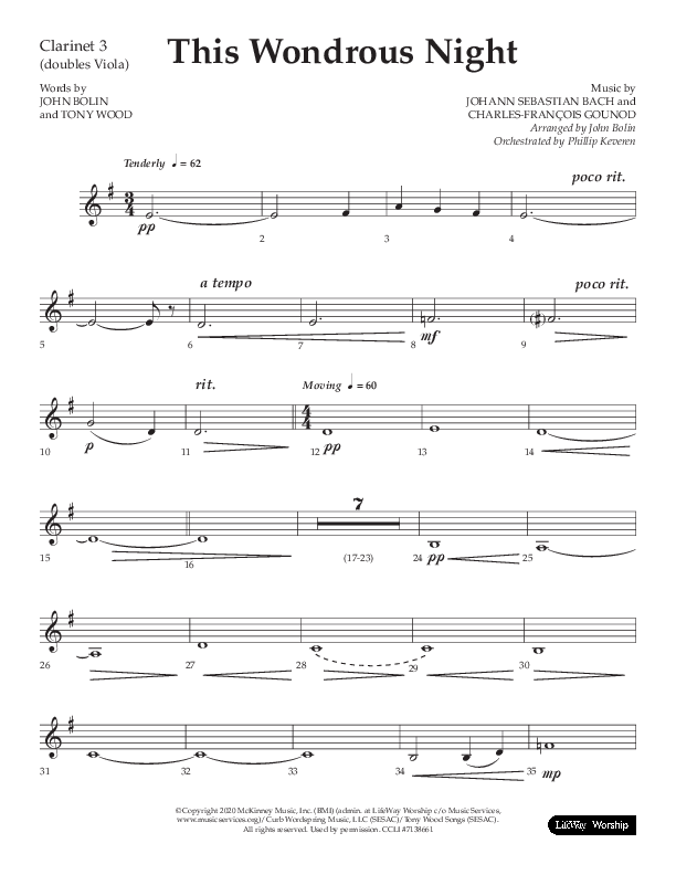 This Wondrous Night (Choral Anthem SATB) Clarinet 3 (Lifeway Choral / Arr. John Bolin)