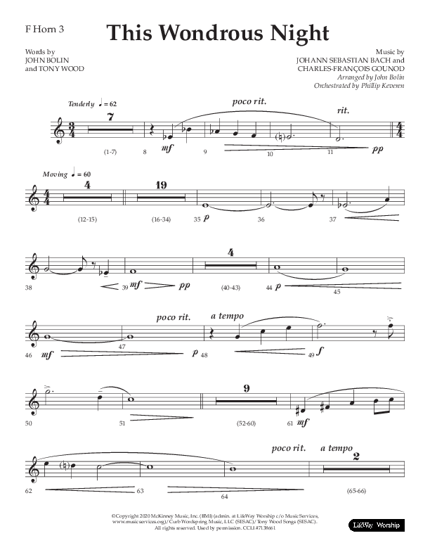 This Wondrous Night (Choral Anthem SATB) French Horn 3 (Lifeway Choral / Arr. John Bolin)