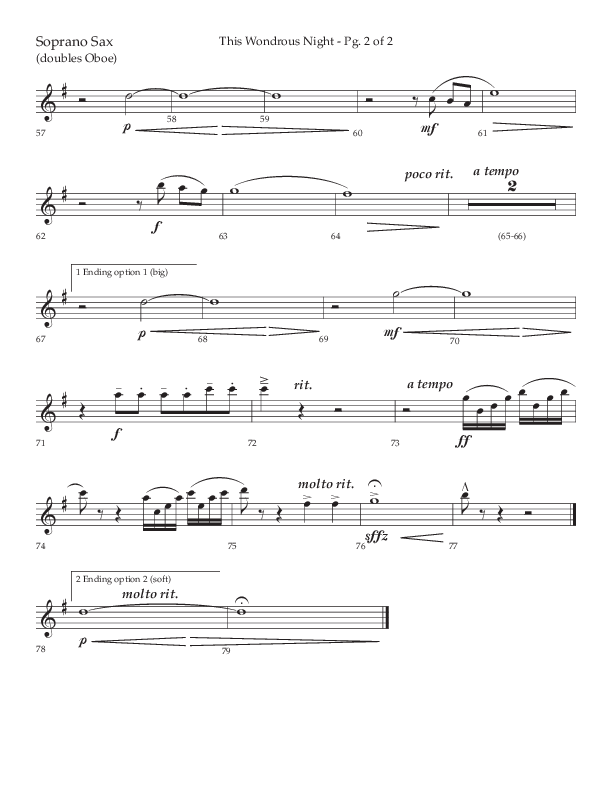 This Wondrous Night (Choral Anthem SATB) Soprano Sax (Lifeway Choral / Arr. John Bolin)