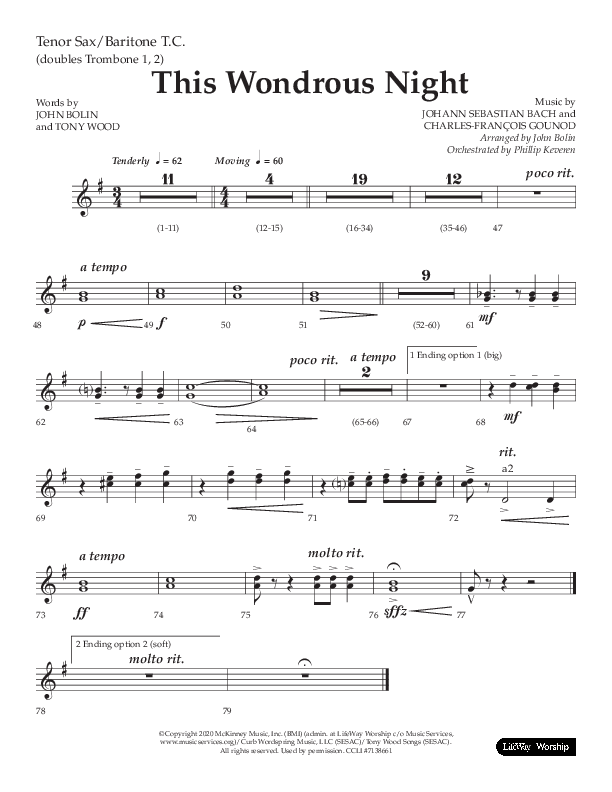 This Wondrous Night (Choral Anthem SATB) Tenor Sax/Baritone T.C. (Lifeway Choral / Arr. John Bolin)