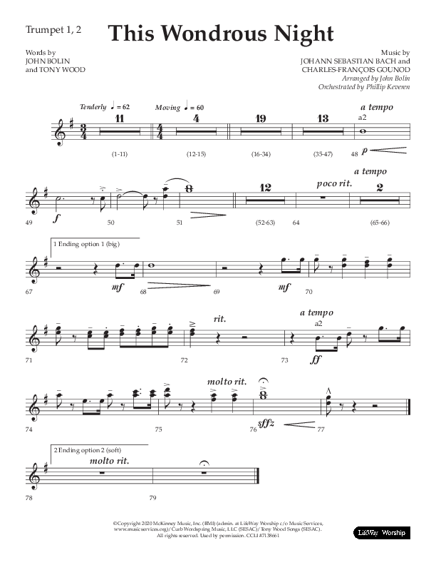 This Wondrous Night (Choral Anthem SATB) Trumpet 1,2 (Lifeway Choral / Arr. John Bolin)