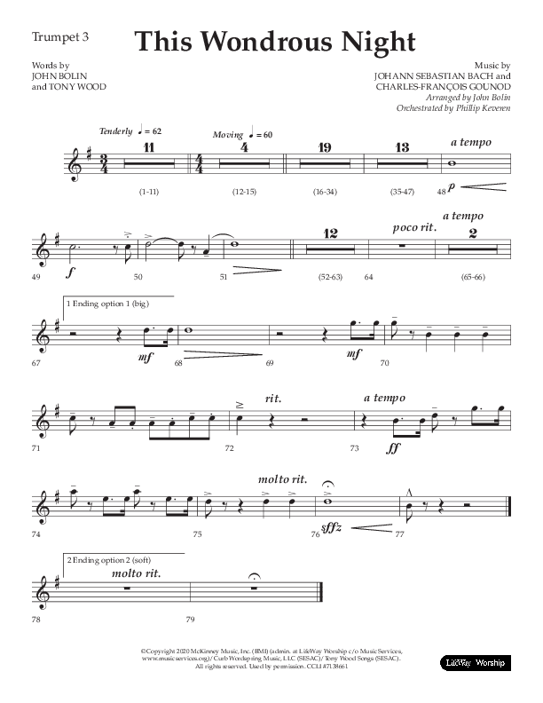 This Wondrous Night (Choral Anthem SATB) Trumpet 3 (Lifeway Choral / Arr. John Bolin)
