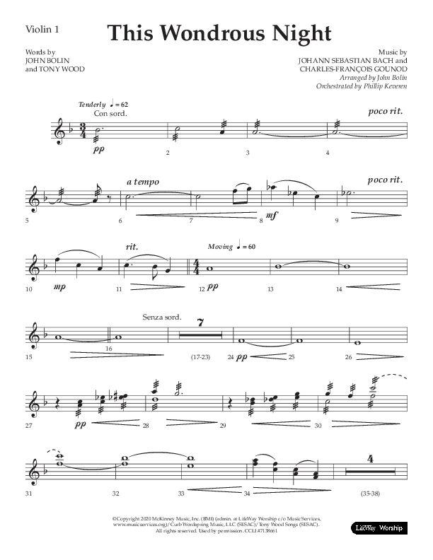 This Wondrous Night (Choral Anthem SATB) Violin 1 (Lifeway Choral / Arr. John Bolin)