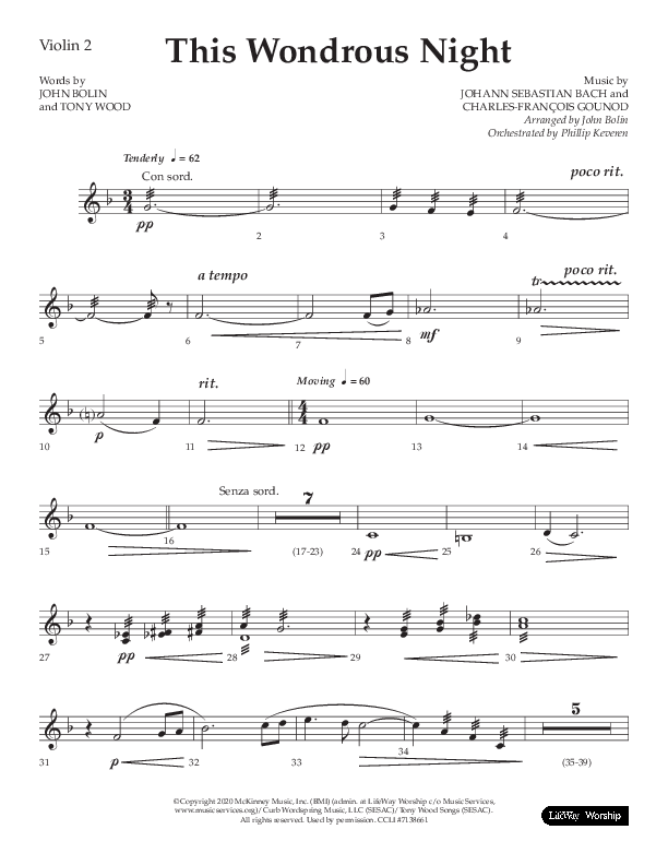 This Wondrous Night (Choral Anthem SATB) Violin 2 (Lifeway Choral / Arr. John Bolin)
