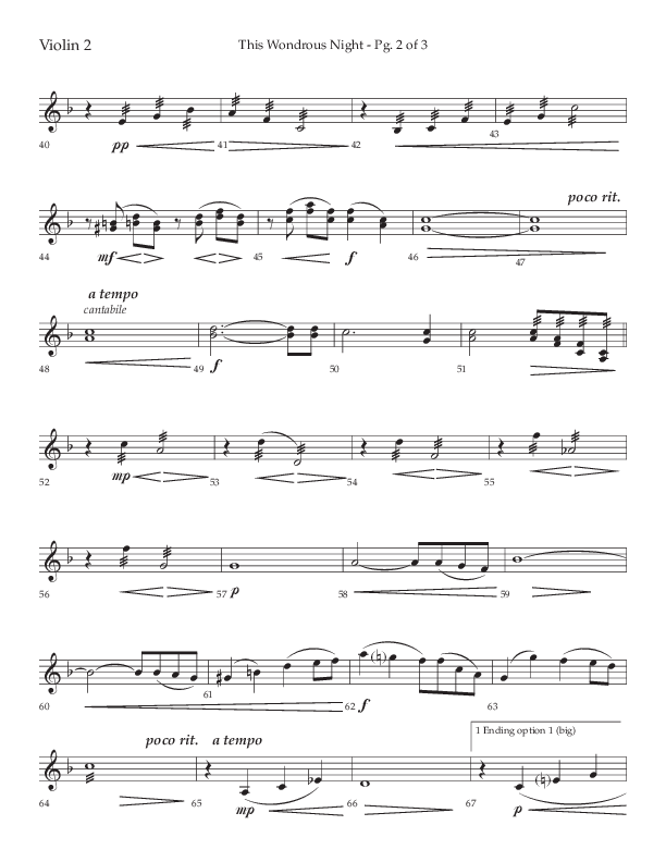 This Wondrous Night (Choral Anthem SATB) Violin 2 (Lifeway Choral / Arr. John Bolin)