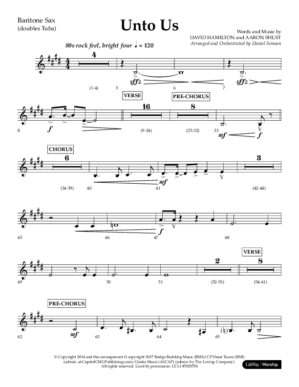 Unto Us (Choral Anthem SATB) Bari Sax (Lifeway Choral / Arr. Daniel Semsen)