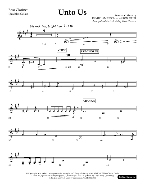 Unto Us (Choral Anthem SATB) Bass Clarinet (Lifeway Choral / Arr. Daniel Semsen)