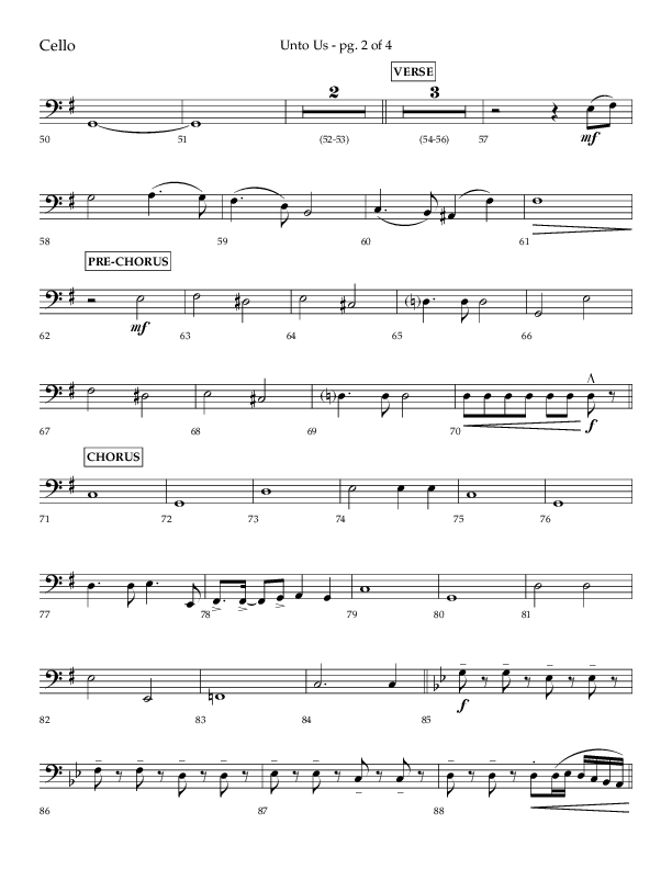 Unto Us (Choral Anthem SATB) Cello (Lifeway Choral / Arr. Daniel Semsen)