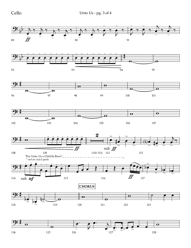 Unto Us (Choral Anthem SATB) Cello (Lifeway Choral / Arr. Daniel Semsen)