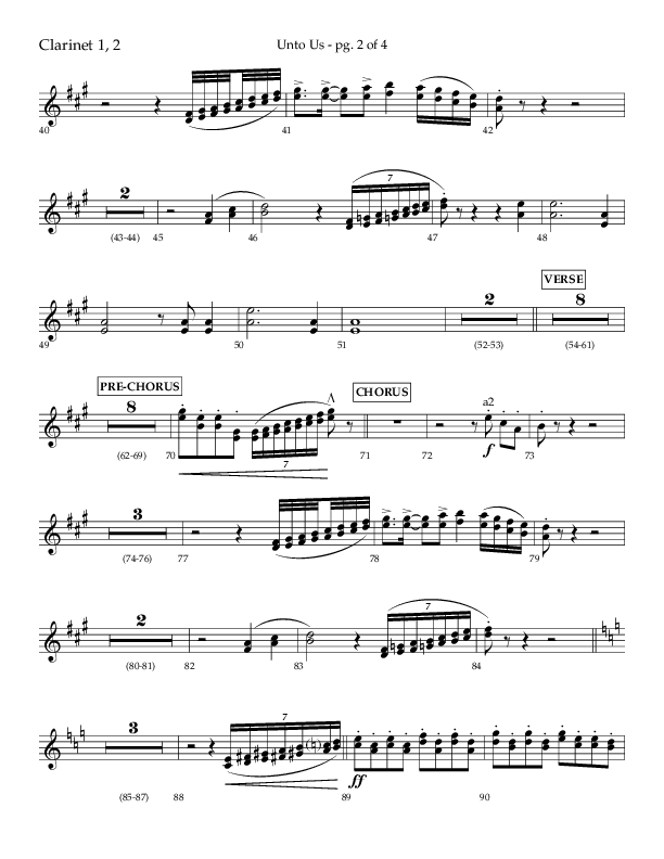 Unto Us (Choral Anthem SATB) Clarinet 1/2 (Lifeway Choral / Arr. Daniel Semsen)