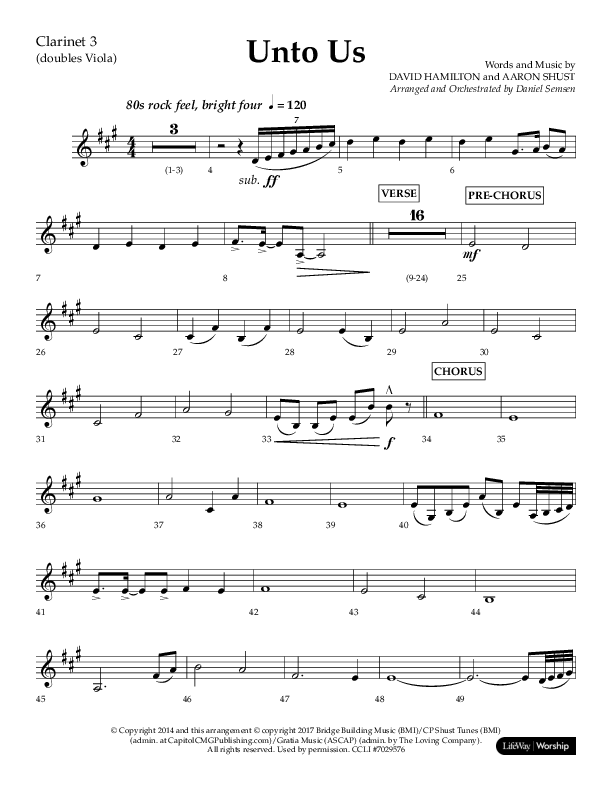 Unto Us (Choral Anthem SATB) Clarinet 3 (Lifeway Choral / Arr. Daniel Semsen)
