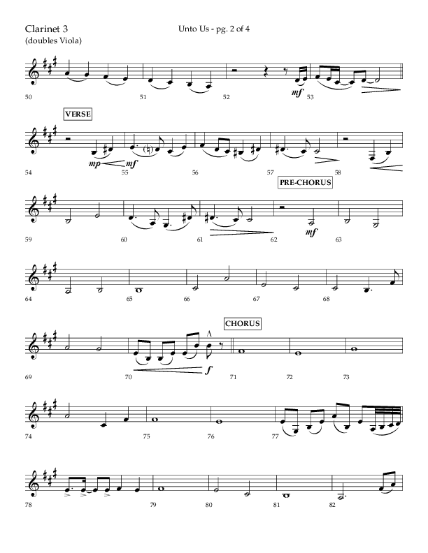 Unto Us (Choral Anthem SATB) Clarinet 3 (Lifeway Choral / Arr. Daniel Semsen)