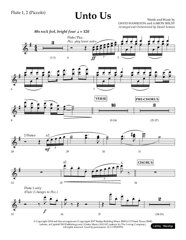 Unto Us (Choral Anthem SATB) Flute 1/2 (Lifeway Choral / Arr. Daniel Semsen)