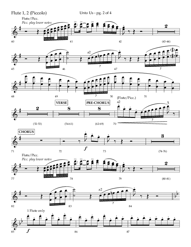 Unto Us (Choral Anthem SATB) Flute 1/2 (Lifeway Choral / Arr. Daniel Semsen)