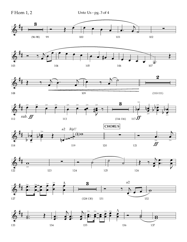 Unto Us (Choral Anthem SATB) French Horn 1/2 (Lifeway Choral / Arr. Daniel Semsen)