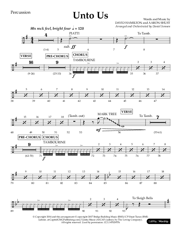 Unto Us (Choral Anthem SATB) Percussion (Lifeway Choral / Arr. Daniel Semsen)
