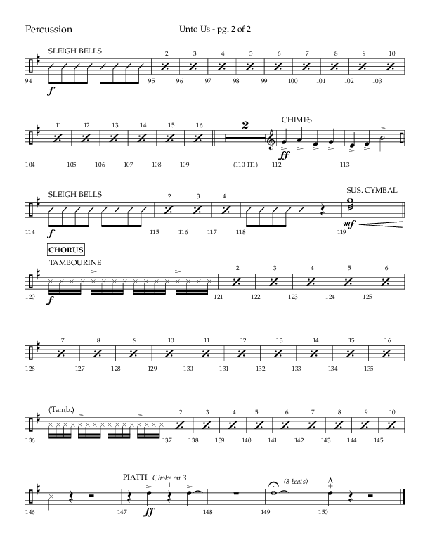 Unto Us (Choral Anthem SATB) Percussion (Lifeway Choral / Arr. Daniel Semsen)