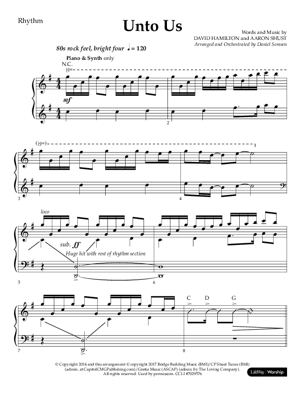 Unto Us (Choral Anthem SATB) Lead Melody & Rhythm (Lifeway Choral / Arr. Daniel Semsen)