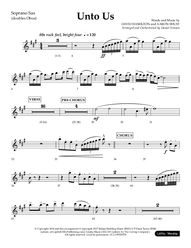 Unto Us (Choral Anthem SATB) Soprano Sax (Lifeway Choral / Arr. Daniel Semsen)