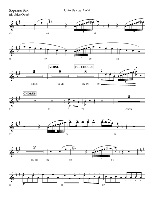 Unto Us (Choral Anthem SATB) Soprano Sax (Lifeway Choral / Arr. Daniel Semsen)