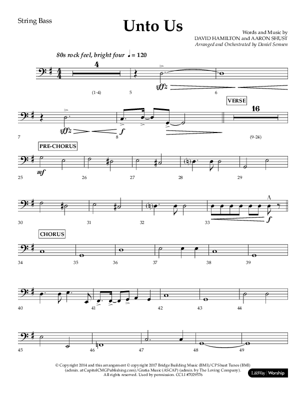 Unto Us (Choral Anthem SATB) String Bass (Lifeway Choral / Arr. Daniel Semsen)