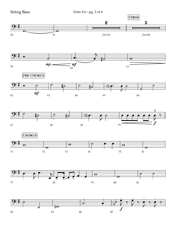 Unto Us (Choral Anthem SATB) String Bass (Lifeway Choral / Arr. Daniel Semsen)