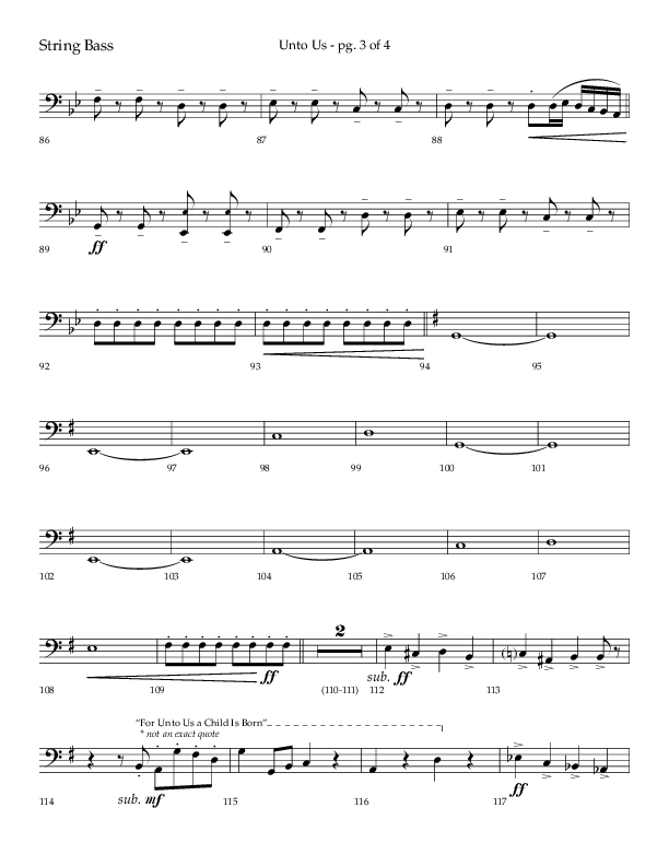 Unto Us (Choral Anthem SATB) String Bass (Lifeway Choral / Arr. Daniel Semsen)