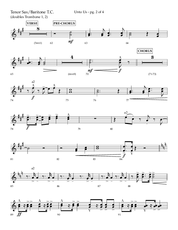 Unto Us (Choral Anthem SATB) Tenor Sax/Baritone T.C. (Lifeway Choral / Arr. Daniel Semsen)