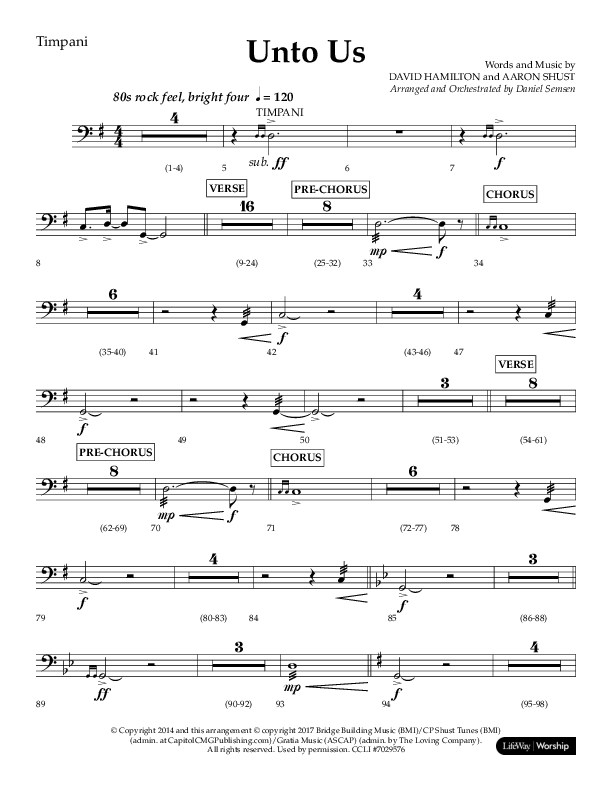 Unto Us (Choral Anthem SATB) Timpani (Lifeway Choral / Arr. Daniel Semsen)