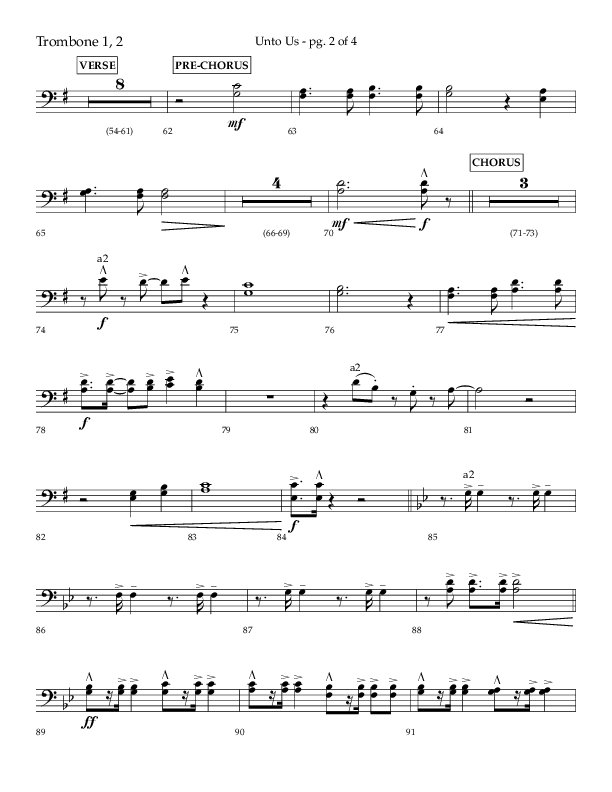 Unto Us (Choral Anthem SATB) Trombone 1/2 (Lifeway Choral / Arr. Daniel Semsen)