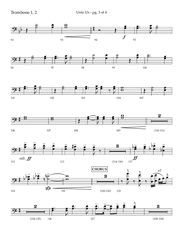 Unto Us (Choral Anthem SATB) Trombone 1/2 (Lifeway Choral / Arr. Daniel Semsen)