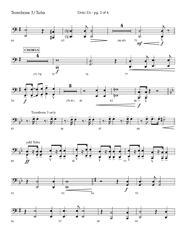 Unto Us (Choral Anthem SATB) Trombone 3/Tuba (Lifeway Choral / Arr. Daniel Semsen)