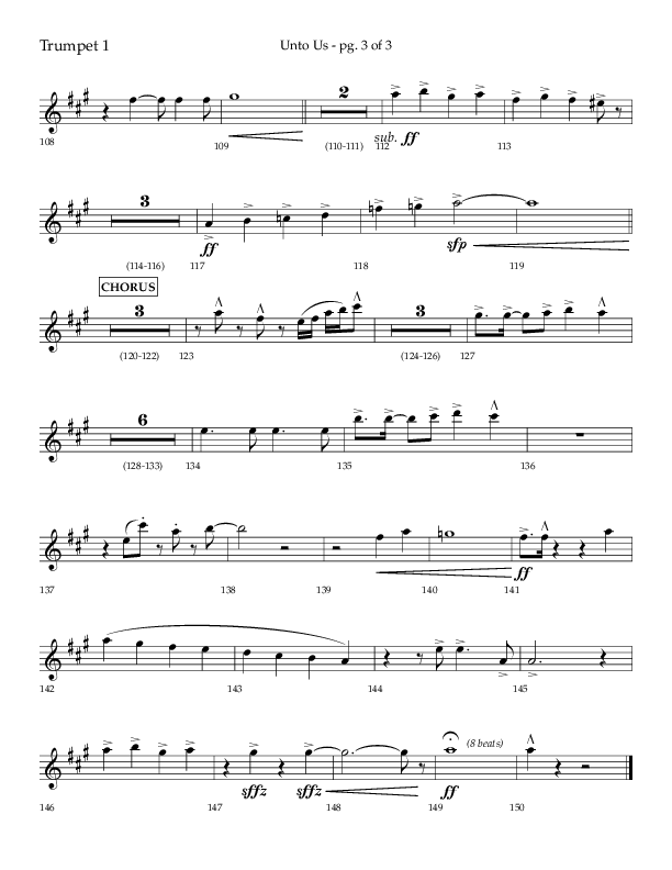 Unto Us (Choral Anthem SATB) Trumpet 1 (Lifeway Choral / Arr. Daniel Semsen)