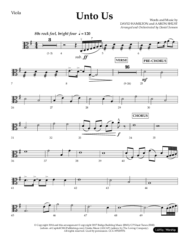 Unto Us (Choral Anthem SATB) Viola (Lifeway Choral / Arr. Daniel Semsen)