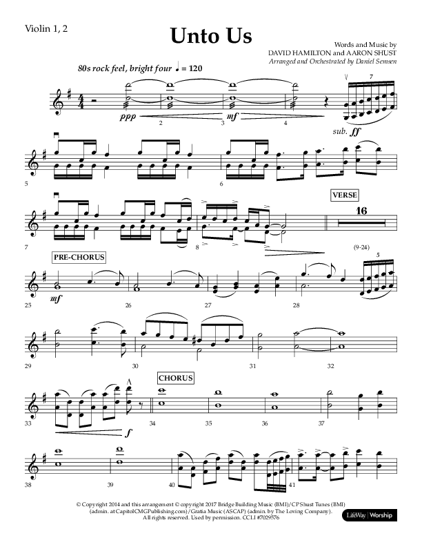 Unto Us (Choral Anthem SATB) Violin 1/2 (Lifeway Choral / Arr. Daniel Semsen)